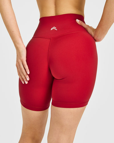 Timeless High Waisted Shorts with White Logo | Toasted Red