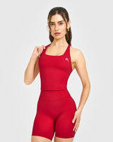 Timeless Square Neck Mid Vest with White Logo | Toasted Red