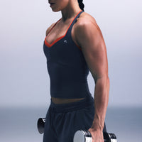 UnifiedMove™ T Back Mid Vest with Gel Pockets and Built in Bra Shelf | Oil Blue