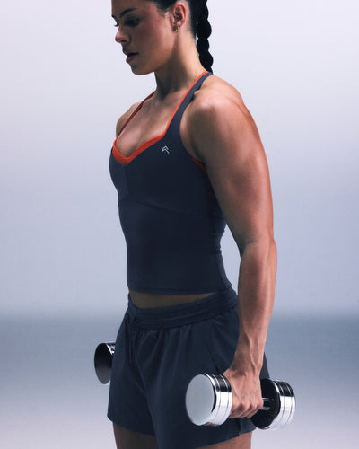 UnifiedMove™ T Back Mid Vest with Gel Pockets and Built in Bra Shelf | Oil Blue