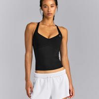 UnifiedMove™ T Back Mid Vest with Gel Pockets and Built in Bra Shelf | Black