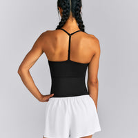 UnifiedMove™ T Back Mid Vest with Gel Pockets and Built in Bra Shelf | Black
