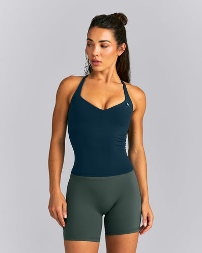 UnifiedMove™ T Back Mid Vest with Gel Pockets and Built in Bra Shelf | Oil Blue