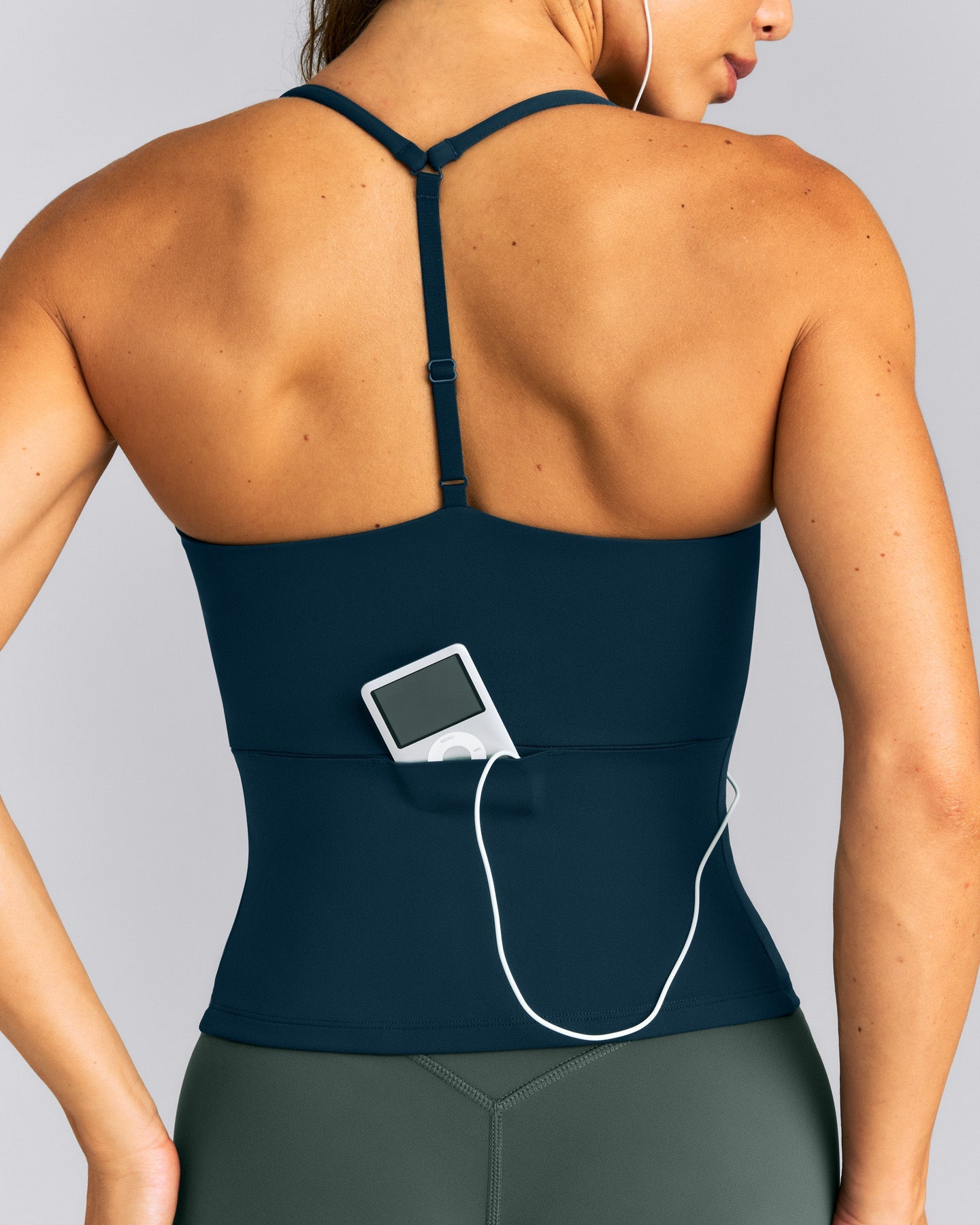 UnifiedMove™ T Back Mid Vest with Gel Pockets and Built in Bra Shelf | Oil Blue