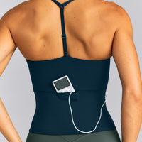 UnifiedMove™ T Back Mid Vest with Gel Pockets and Built in Bra Shelf | Oil Blue