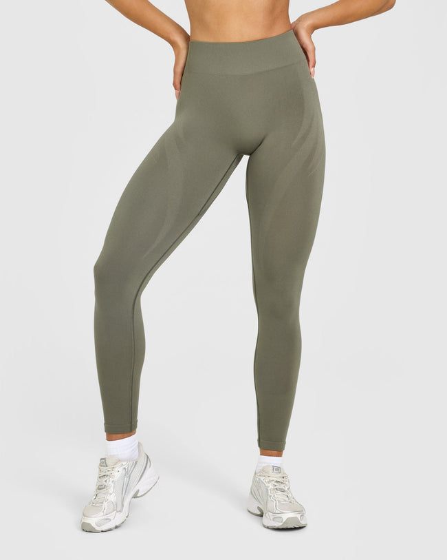 EnhanceLift™ Seamless Leggings with White Logo | Alpine Green