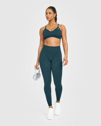 EnhanceLift™ Seamless Leggings with White Logo | Washed Oil Blue