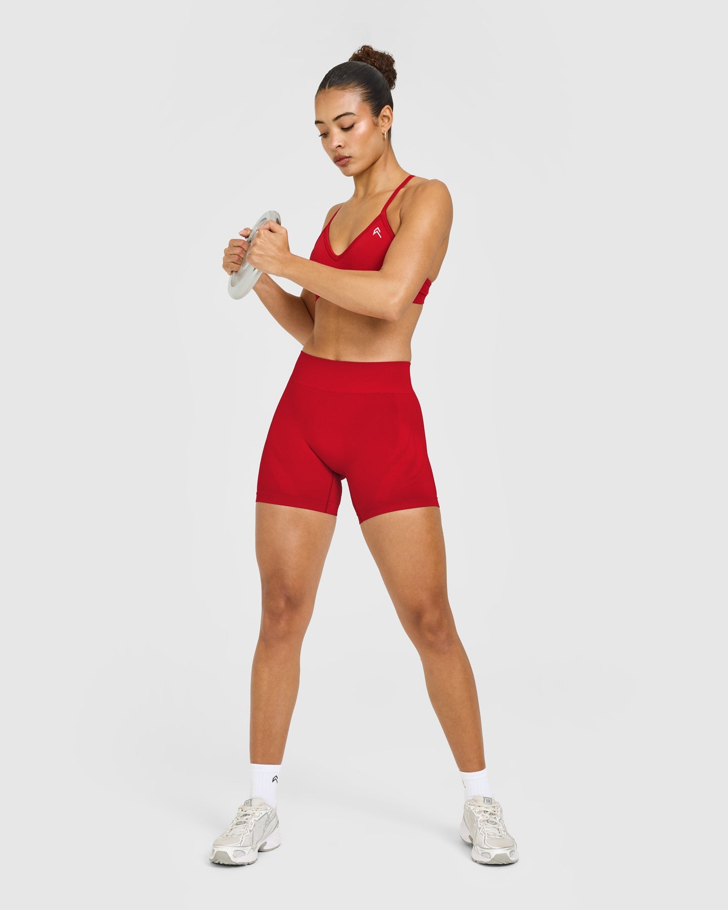 EnhanceLift™ Seamless Shorts with White Logo | Light Toasted Red