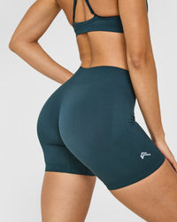 EnhanceLift™ Seamless Shorts with White Logo | Washed Oil Blue