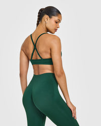 EnhanceLift™ Seamless Strappy Sports Bra with White Logo | Racing Green
