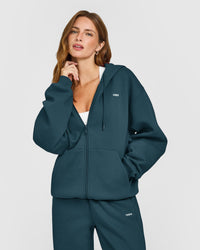 Foundations Zip Through Hoodie | Oil Blue