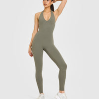 SoftMotion™ Halter Neck All In One Long with White Logo | Alpine Green