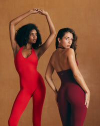 SoftMotion™ Halter Neck All In One Long with White Logo | Light Toasted Red