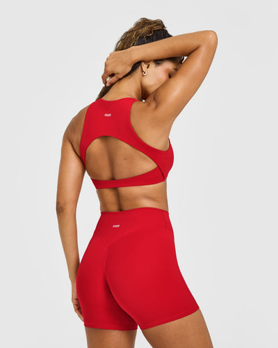 SoftMotion™ High Neck Sports Bra with White Logo | Light Toasted Red