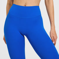 SoftMotion™ High Waisted Leggings with White Logo | Light Cobalt Blue