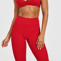 SoftMotion™ High Waisted Leggings with White Logo | Light Toasted Red