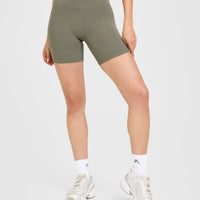 SoftMotion™ High Waisted Shorts 6" with White Logo | Alpine Green