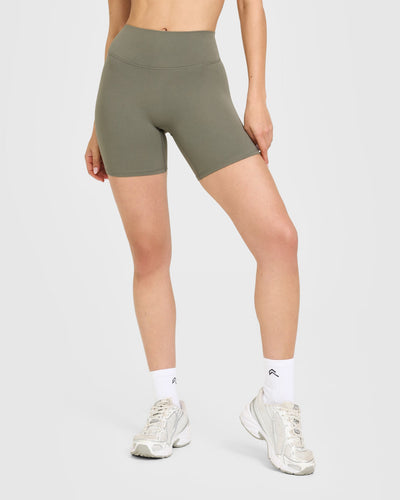 SoftMotion™ High Waisted Shorts 6" with White Logo | Alpine Green