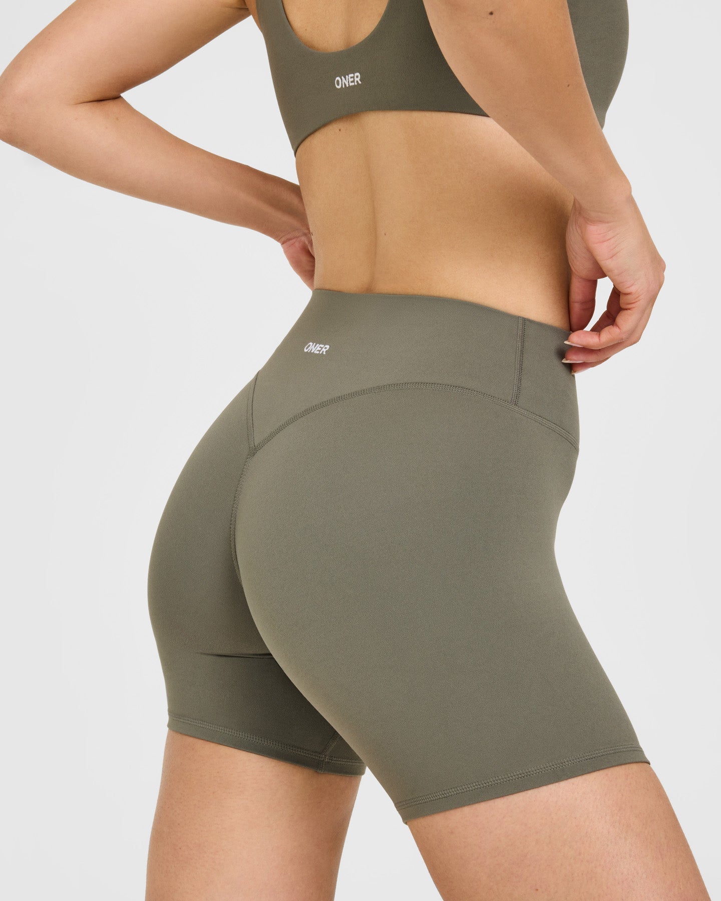 SoftMotion™ High Waisted Shorts 6" with White Logo | Alpine Green