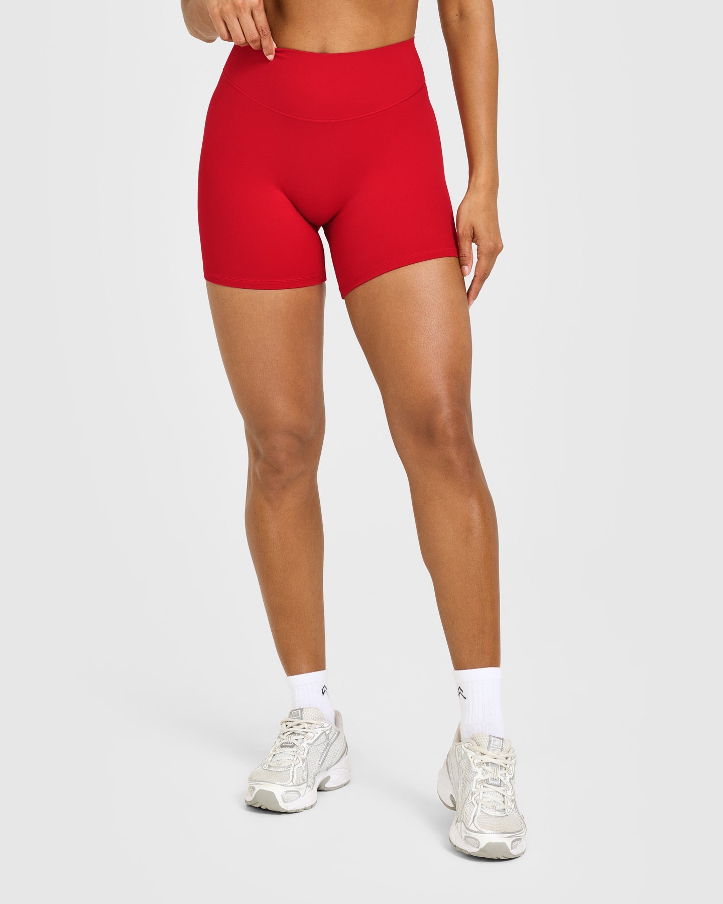 SoftMotion™ High Waisted Shorts 6" with White Logo | Light Toasted Red