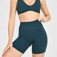 SoftMotion™ High Waisted Shorts 6" with White Logo | Oil Blue