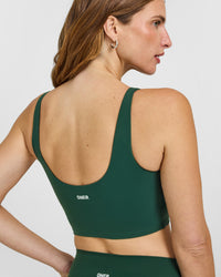 SoftMotion™ Longline Sports Bra with White Logo | Dark Racing Green