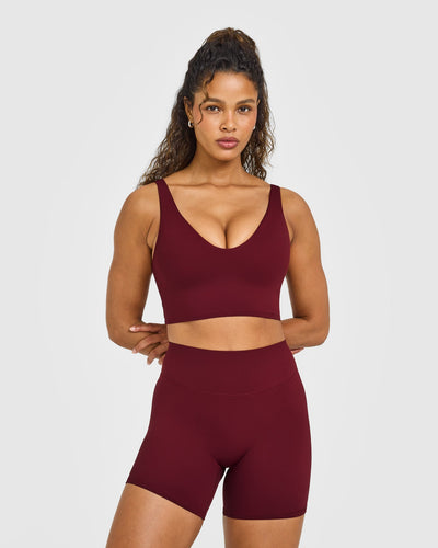 SoftMotion™ Longline Sports Bra with White Logo | Light Rosewood