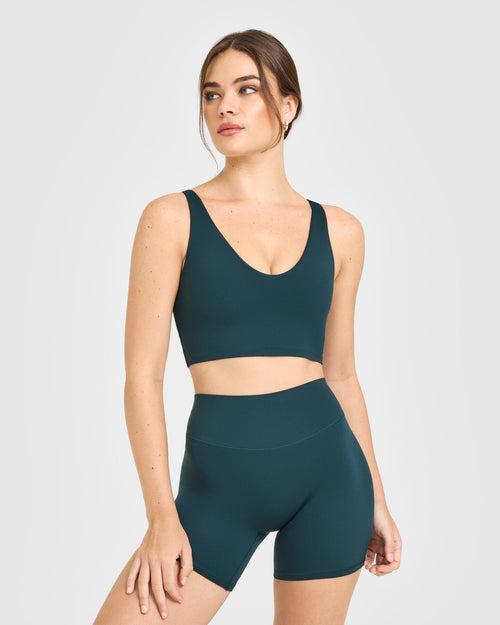 Oner Modal SoftMotion™ Longline Sports Bra with White Logo | Oil Blue