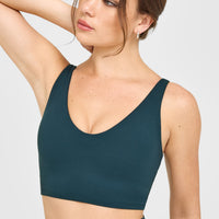 SoftMotion™ Longline Sports Bra with White Logo | Oil Blue