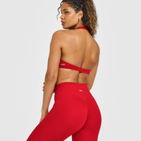 SoftMotion™ Minimal Halter Neck Bralette with White Logo | Light Toasted Red