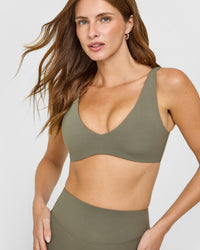 SoftMotion™ Scoop Back Bralette with White Logo | Alpine Green