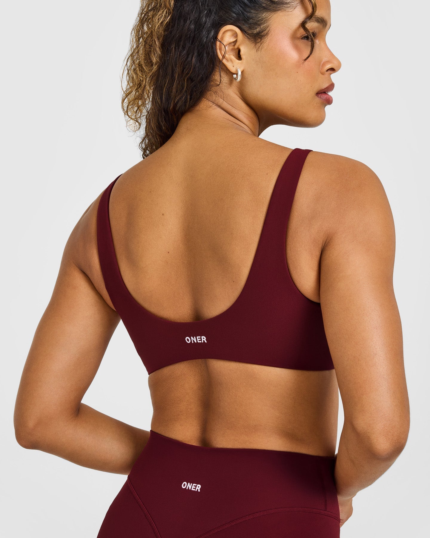 SoftMotion™ Scoop Back Bralette with White Logo | Light Rosewood