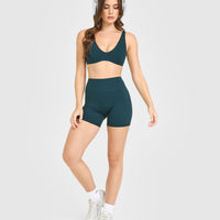 SoftMotion™ Scoop Back Bralette with White Logo | Oil Blue