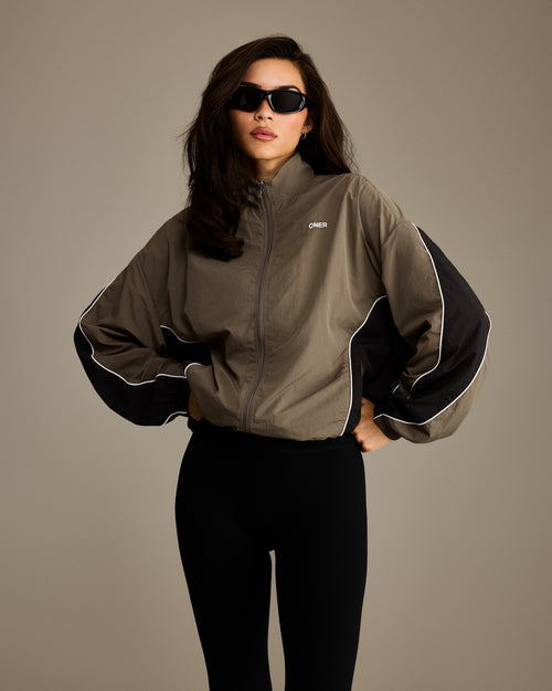 Oner Modal Oversized Piped Woven Track Jacket | Moss Brown