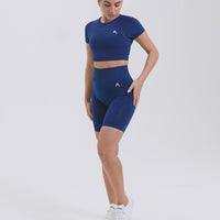 EffortlessLift™ Seamless Cycling Shorts with White Logo | Midnight
