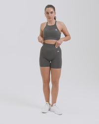 EffortlessLift™ Seamless Shorts with White Logo | Deep Taupe