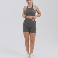 EffortlessLift™ Seamless Shorts with White Logo | Deep Taupe
