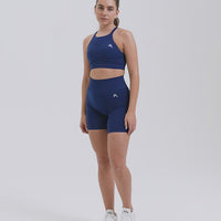 EffortlessLift™ Seamless Shorts with White Logo | Midnight