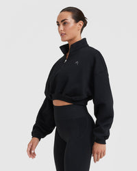 All Day Cosy Crop 1/4 Zip Sweatshirt | Black