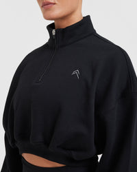 All Day Cosy Crop 1/4 Zip Sweatshirt | Black