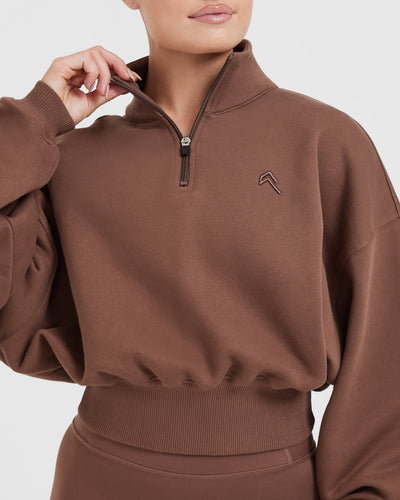 Comfort Zone Oversized Half Zip Sweatshirt in Brown