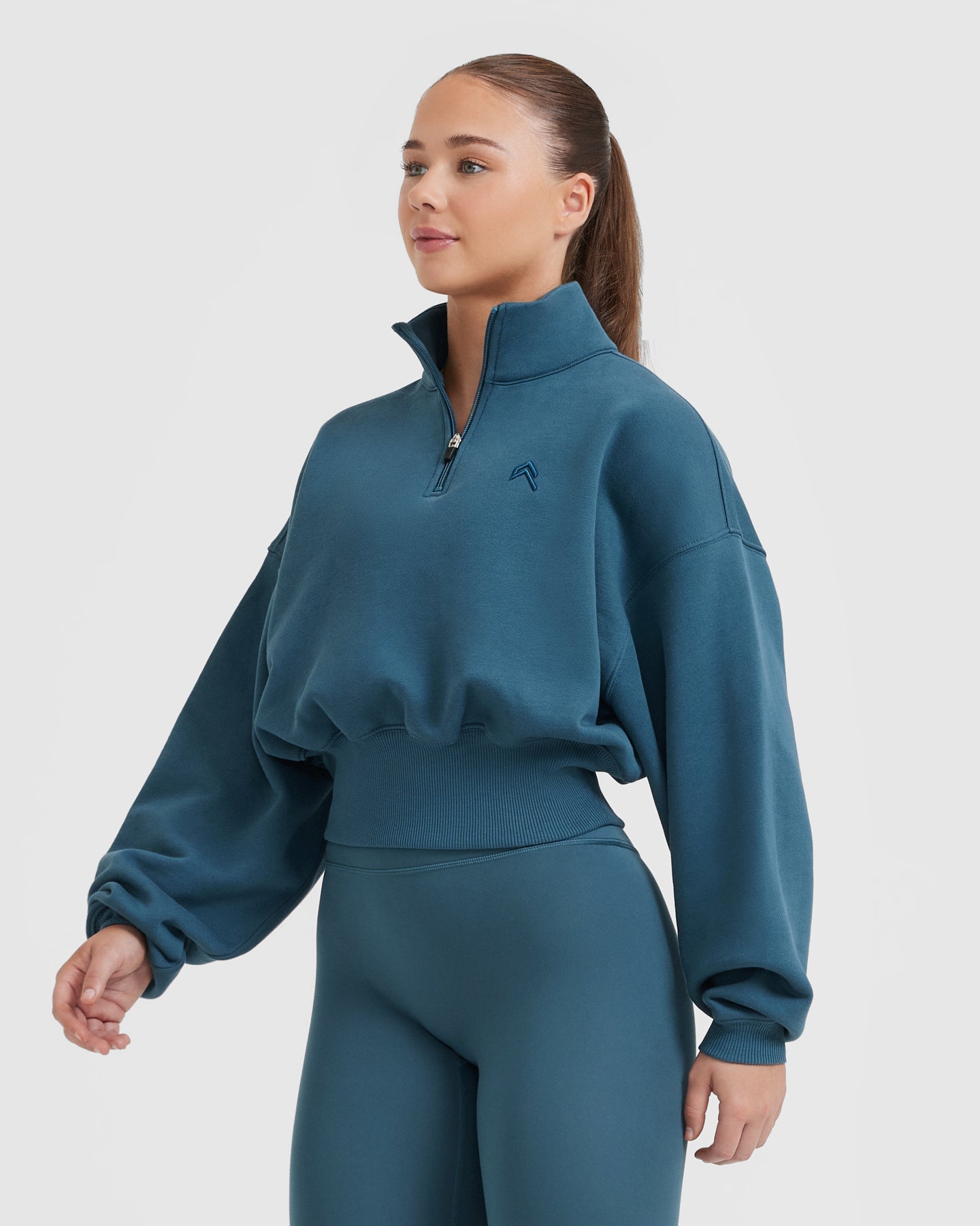 Blue & white shop quarter zip crop sweatshirt