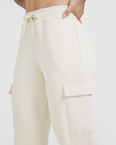 Cream Elasticated waistband cargo jogger pants Online Shopping
