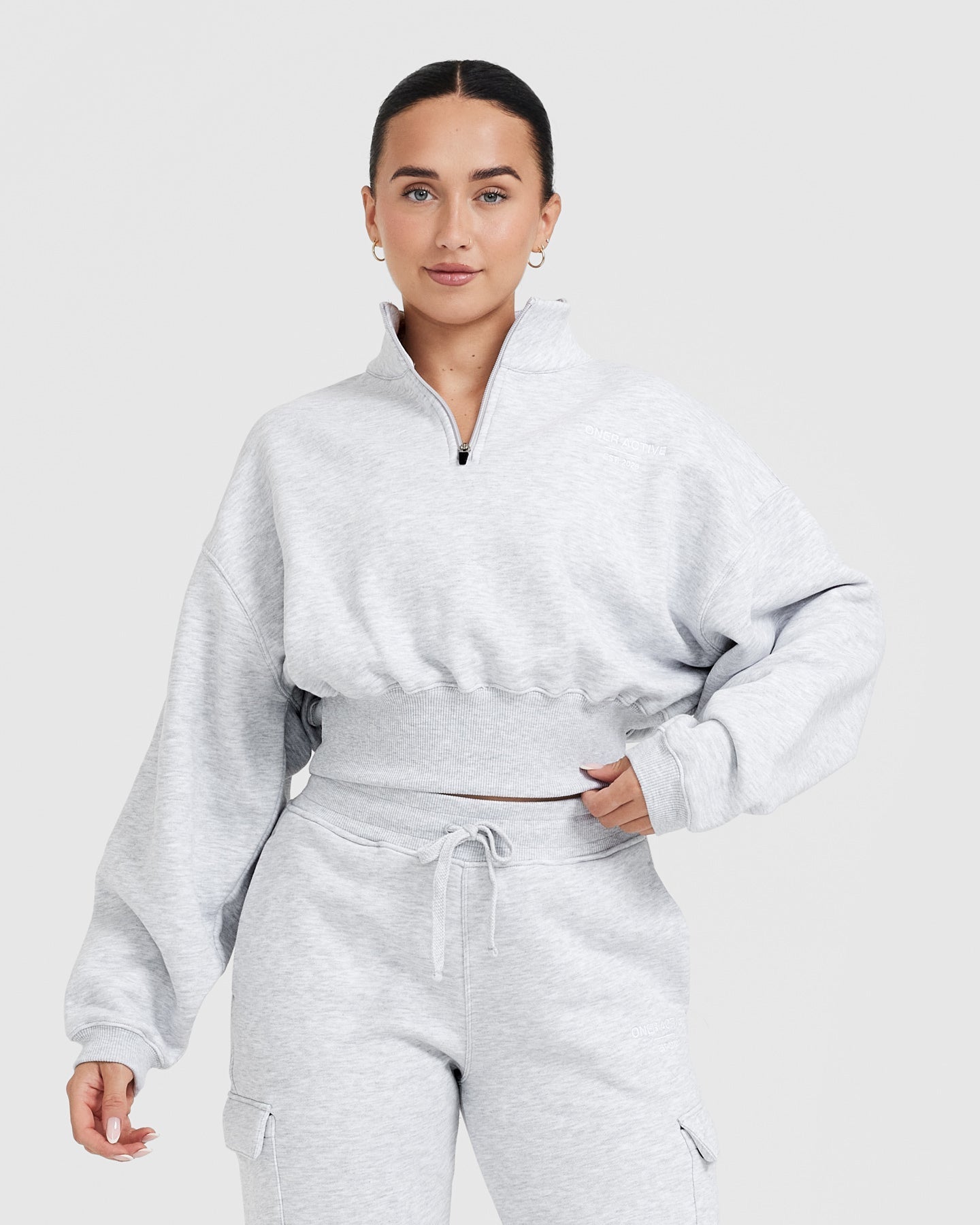 Crop Sweatshirt for Women - Light Grey Marl - 1/4 Zip | Oner Active UK