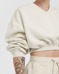 All Day Est 2020 Crop V-Neck Sweatshirt | Vanilla