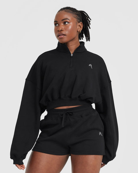 Black quarter zip pullover women's top
