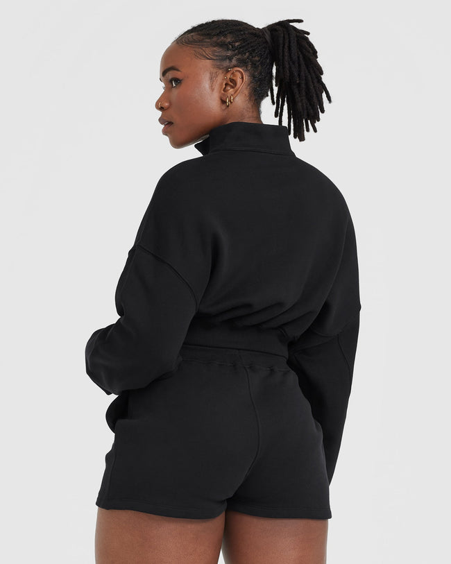 All Day Lightweight Crop 1 4 Zip Sweatshirt Black