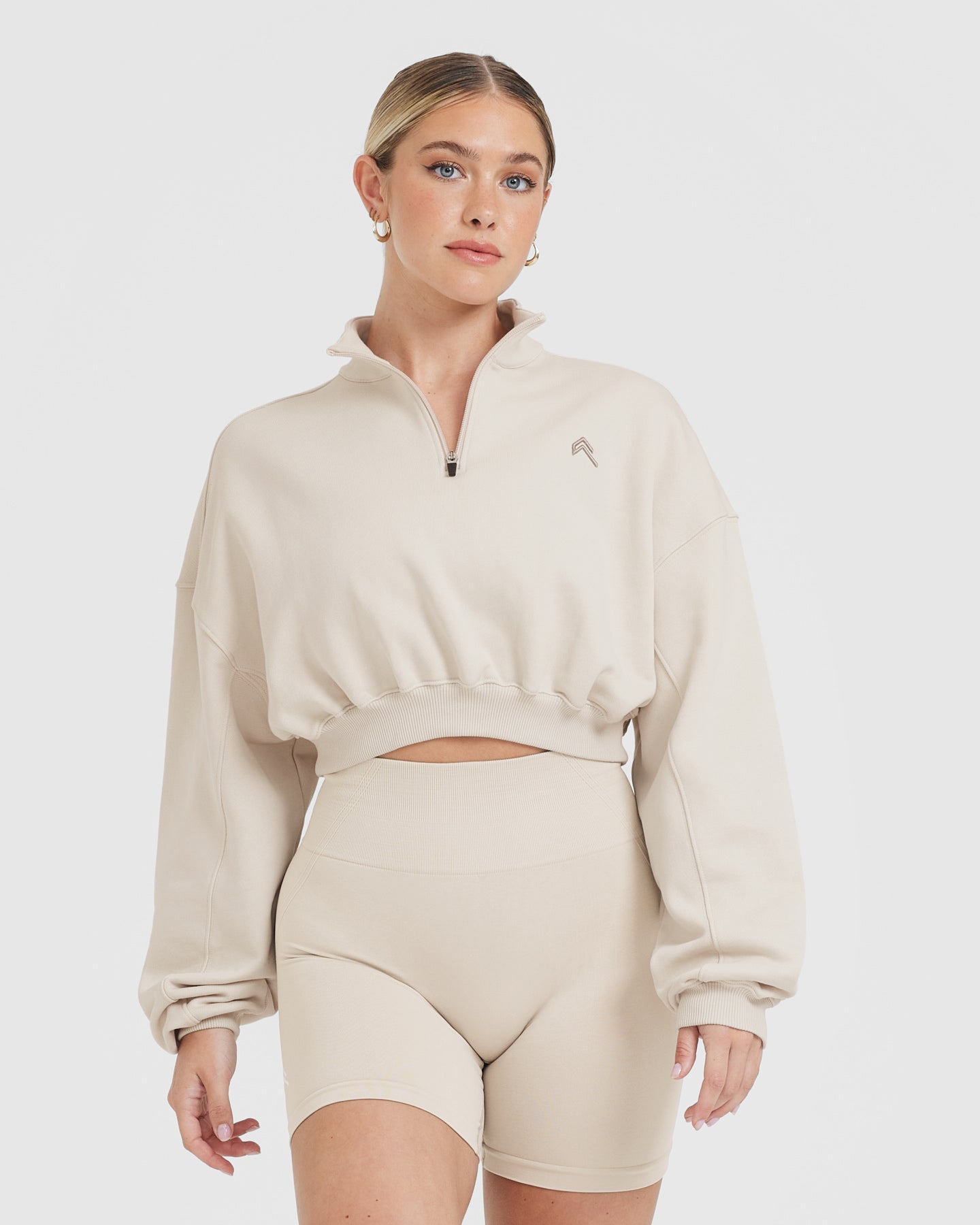 Crop Sweatshirt for Women 1 4 Zip Sand Oner Active UK