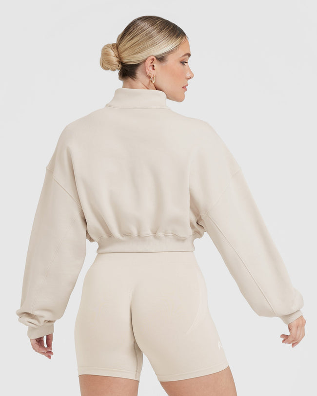 All Day Lightweight Crop 1 4 Zip Sweatshirt Sand
