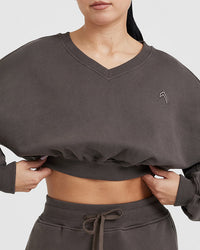 All Day Lightweight Oversized V-Neck Sweatshirt | Deep Taupe